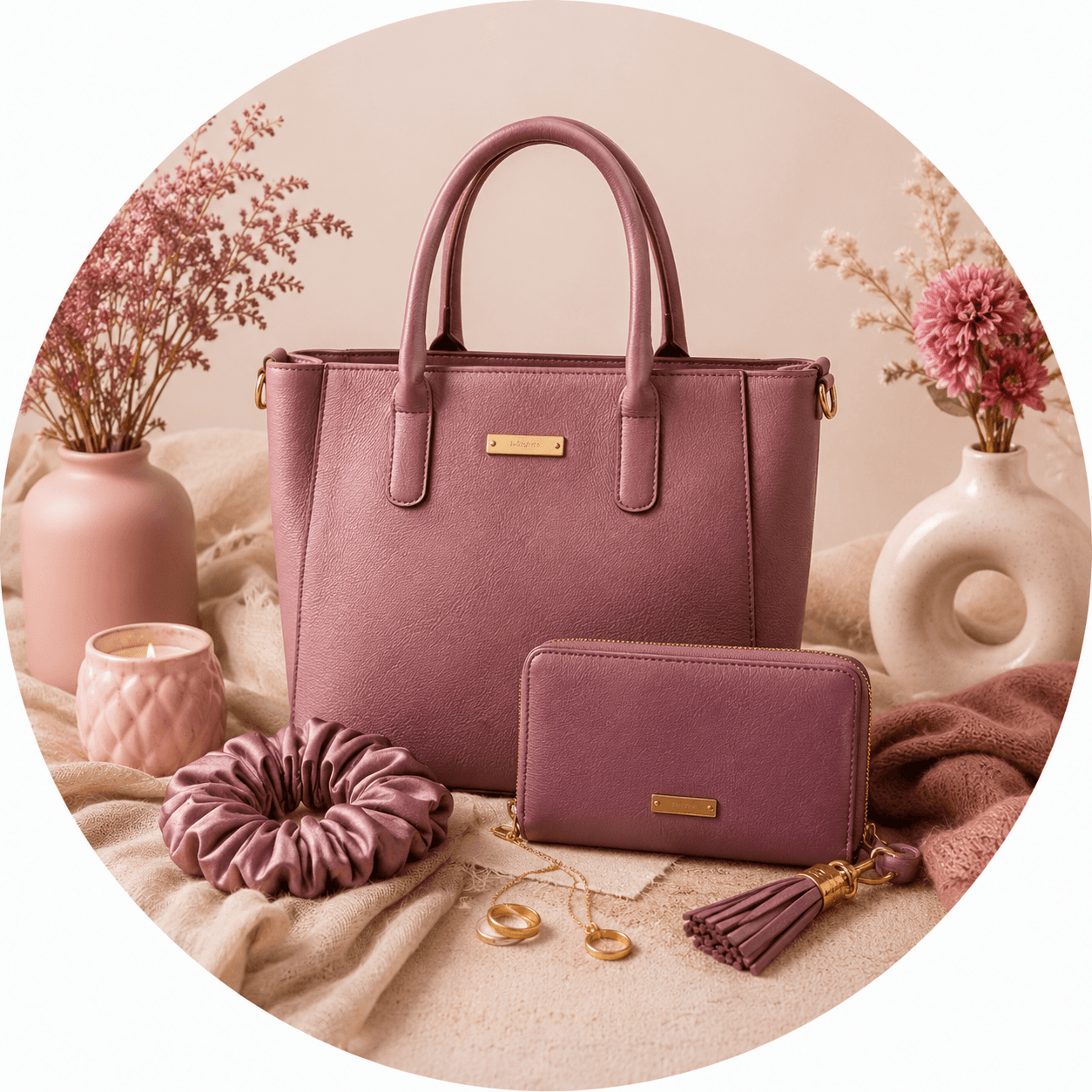 Woven handmade bag and natural accessories