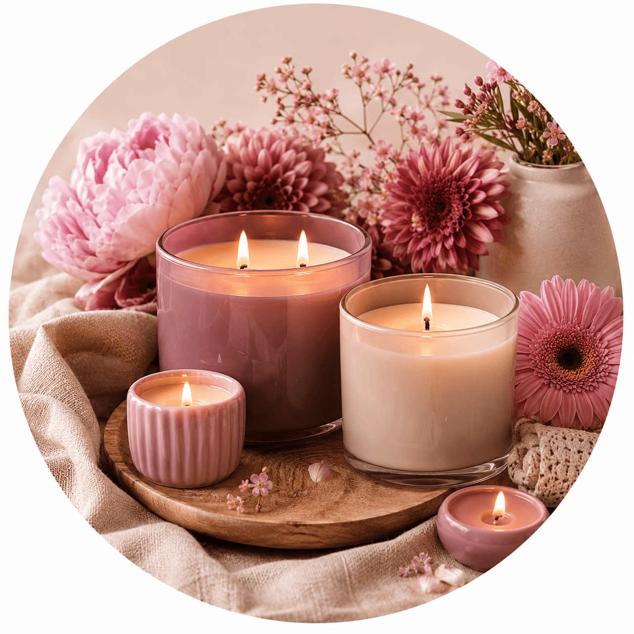 Hand-poured candles and wax melts styled with dried flowers